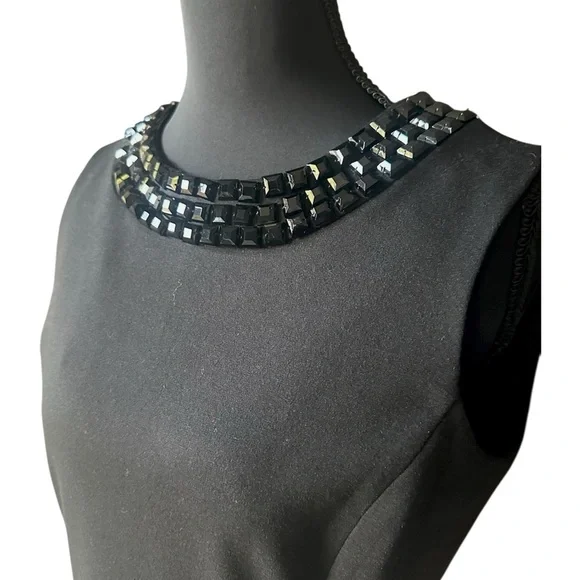 Calvin Klein Little Black Sheath Dress with Embellished Neckline Size 6 - Picture 2 of 8
